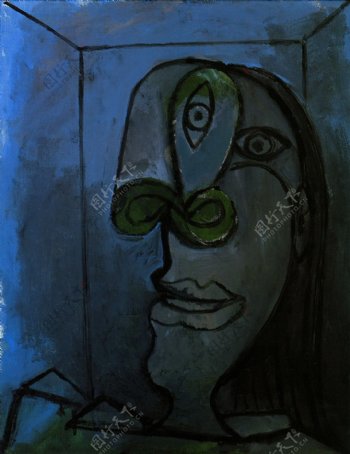 1938T鍧眅defemmeaunezvertsurfondbleunuitDora西班牙画家巴勃罗毕加索抽象油画人物人体油画装饰画