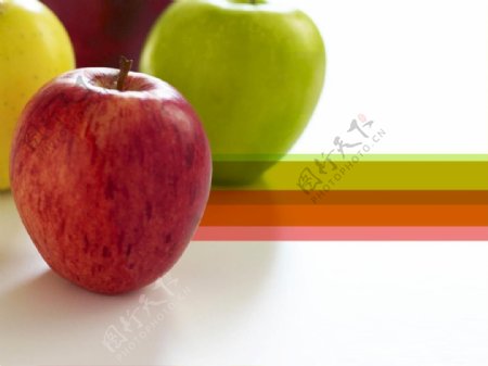 青红苹果背景PPT模板
