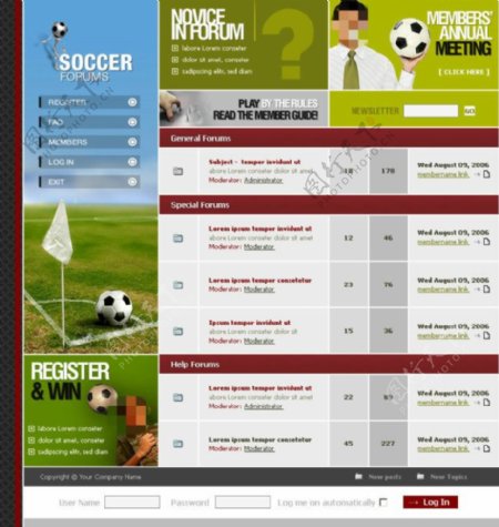 足球中心网页psd模板