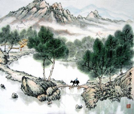 中国风山水画高清图片素材