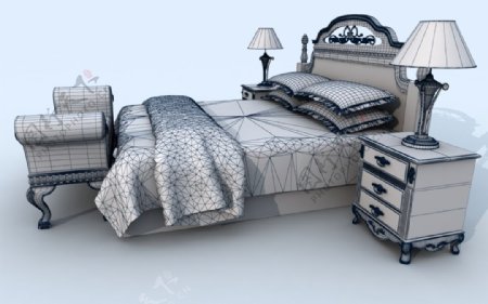 欧式卧室床模型