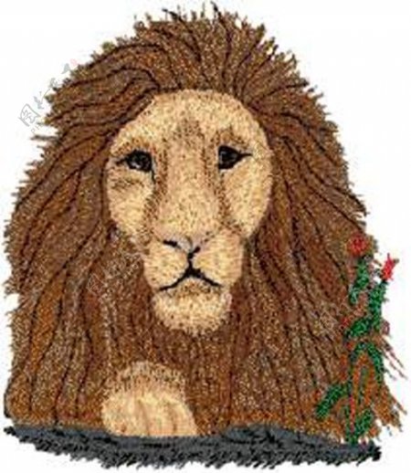 绣花动物狮子色彩免费素材