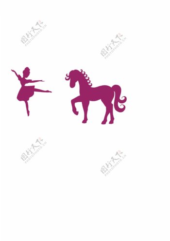 跳舞的小女孩和马的剪影