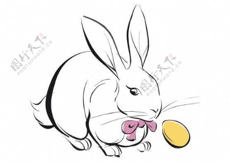 位图动物兔子鸡蛋黑白色免费素材