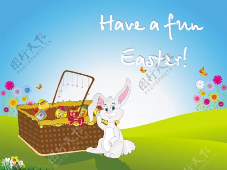 复活节的兔子和蛋的篮子收集