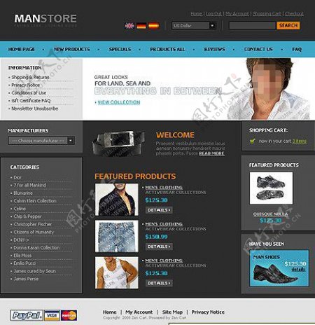 男性服装专卖电子商务网站模