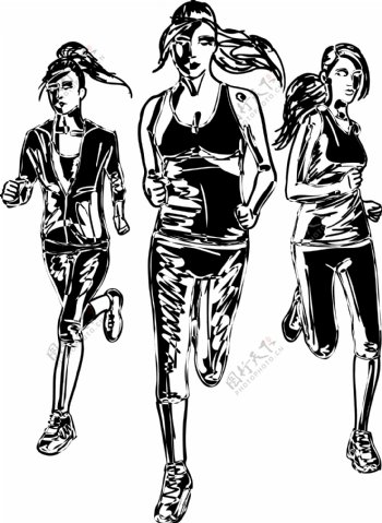 女子马拉松运动员矢量插画草图
