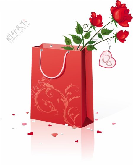 手挽袋和玫瑰花矢量素材