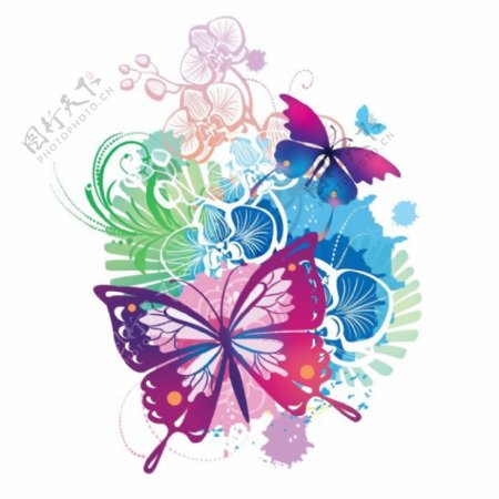 印花矢量图水彩蝴蝶花纹色彩免费素材