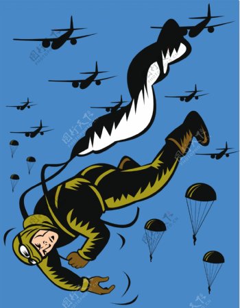 第二次世界大战的士兵跳伞拉绳