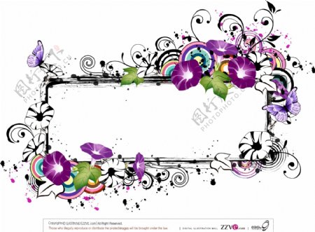 紫色花藤边框矢量花纹素材