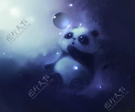 水彩插画之玩气泡的小熊猫
