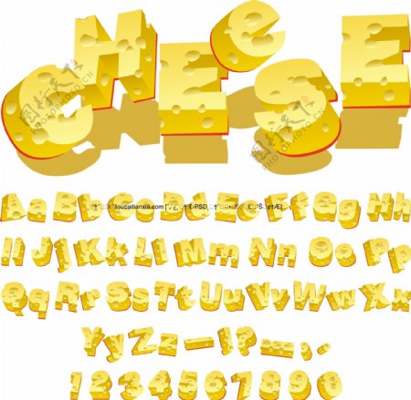 三维金黄奶酪字体矢量素材
