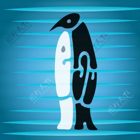 印花矢量图动物企鹅文字英文免费素材