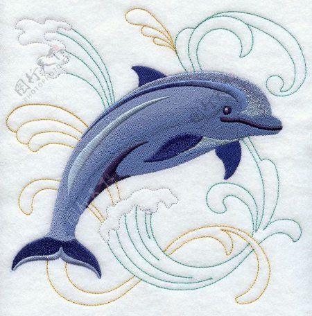 位图绣花动物海豚生活元素免费素材
