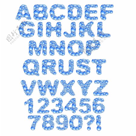 蓝色水珠水滴字母数字图片