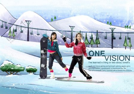 韩国冬季滑雪橇美女PSD分层