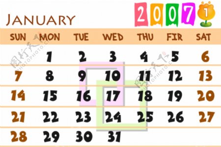 2007年1月日历的PSD模板