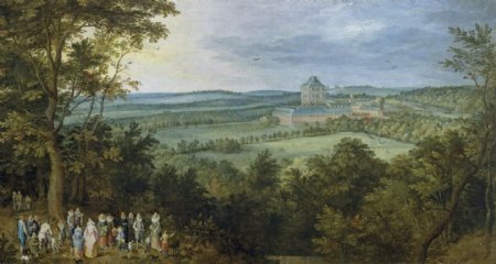 BruegheltheElderJanTheArchdukeshuntingCa.1611大师画家古典画古典建筑古典景物装饰画油画