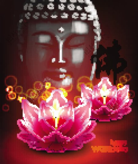 佛陀的肖像矢量莲花油灯