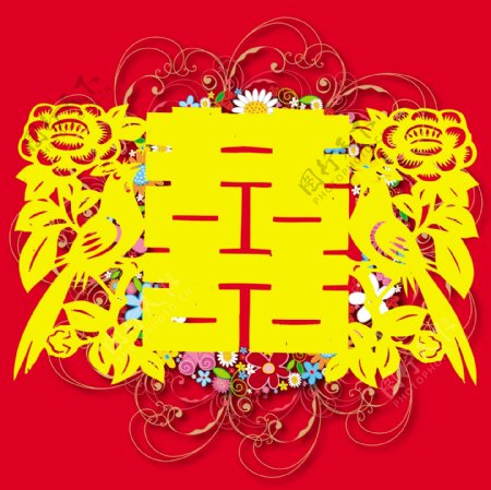 喜帖囍字剪纸红双喜龙凤吉祥剪纸