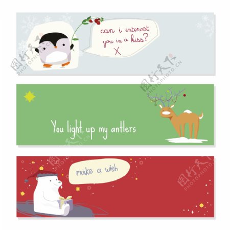 卡通般的动物圣诞节banner矢量素材