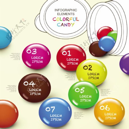 彩色巧克力豆信息图矢量素材