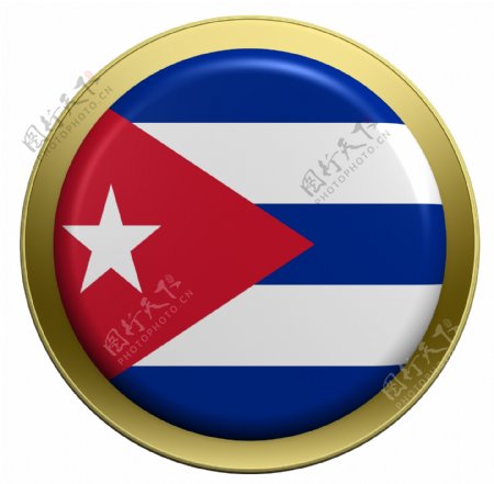 古巴国旗上的圆形按钮白色隔离