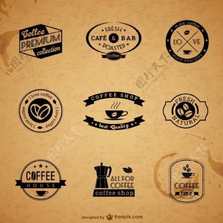 9款复古咖啡标签设计矢量素材图片