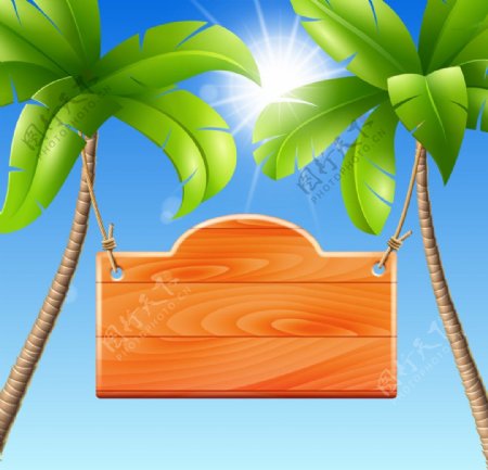 卡通热带椰树主题提示图片