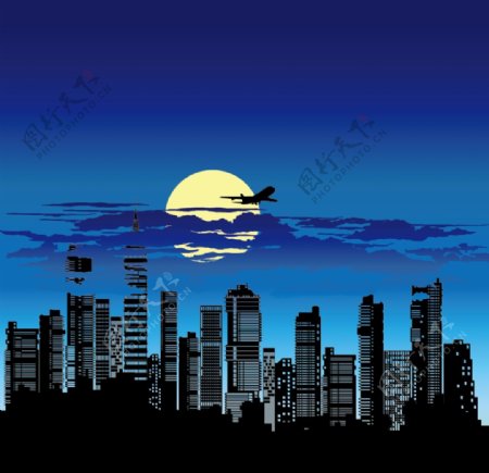 城市风光夜景天空月亮星图片