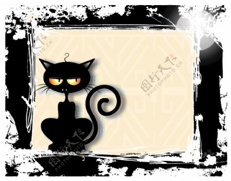 水墨黑猫背景图片