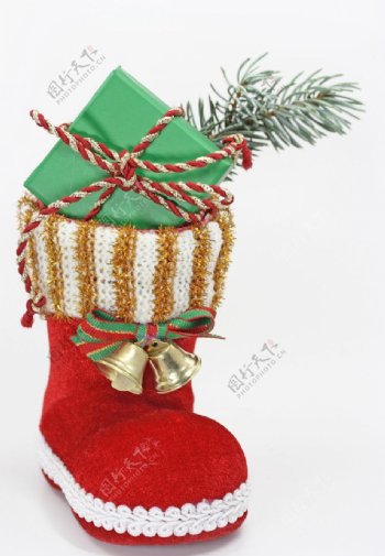 圣诞鞋子礼盒铃铛背景图片