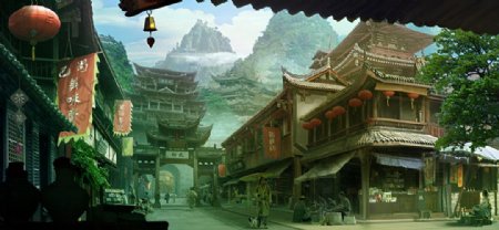 巴蜀街景原画图片