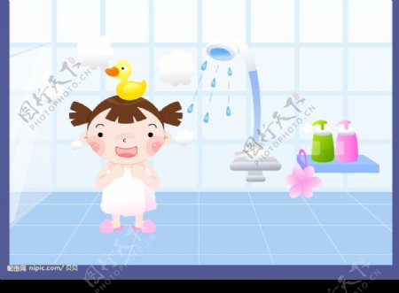 矢量儿童素材小孩洗澡图片