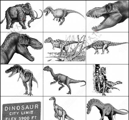 恐龙猛犸象史前动物笔刷