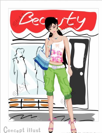 逛街购物插画韩国女人图片