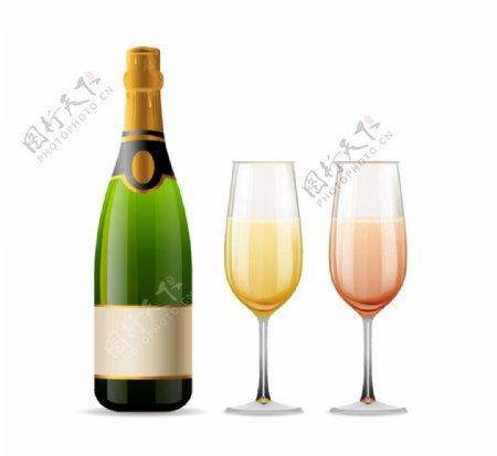 香槟酒与酒杯矢量素材图片