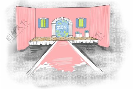 粉色婚礼手绘效果图图片