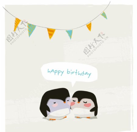 卡通企鹅生日背景矢量素材图片