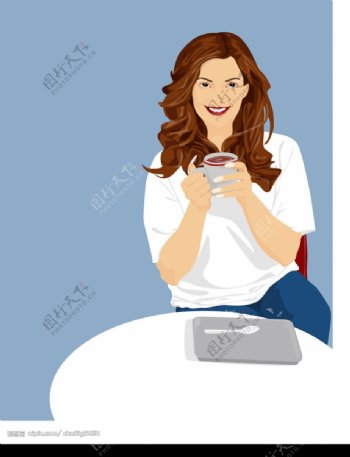 女人喝咖啡ai图片
