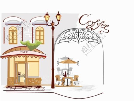 街边咖啡厅背景图片