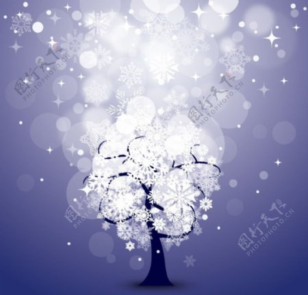 雪花雪夜花纹树木图片