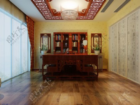 新中式书房室内效果图图片