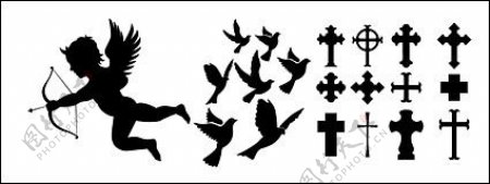 爱神鸽子十字架剪影图素材图片