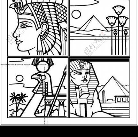 埃及线描4格图人物矢量素材图片