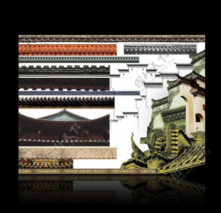 中国传统建筑屋檐素材琉璃瓦图片