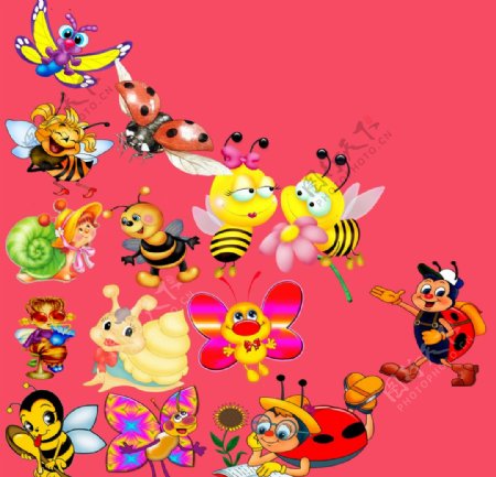 卡通小蜜蜂与瓢虫图片