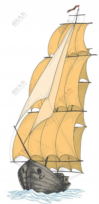 手绘帆船图片