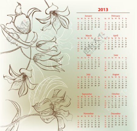 梦幻古典花纹花朵2013日历图片